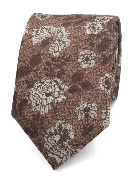 brązowy krawat męski w kwiaty
