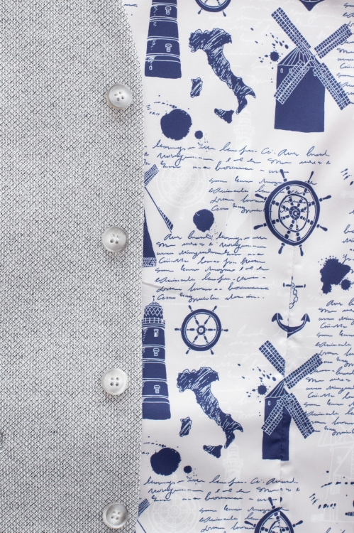 kamizelka szara ze strukturą szkocja zbliżenie i podszewka