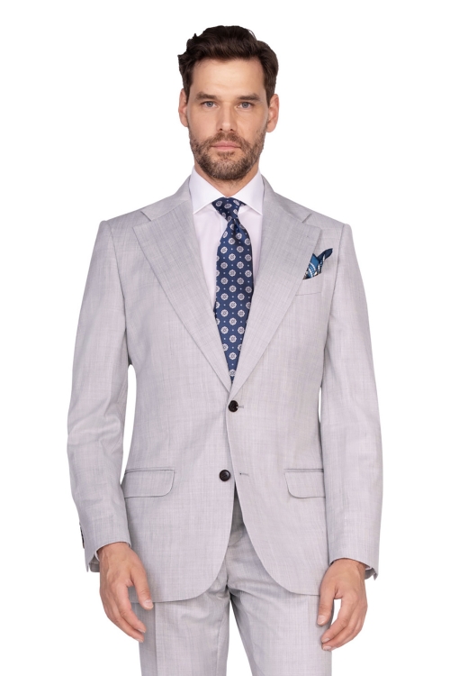 szary garnitur męski z wełny super 150's