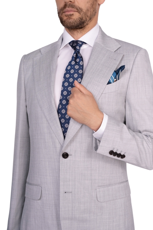 szary garnitur męski z wełny super 150's