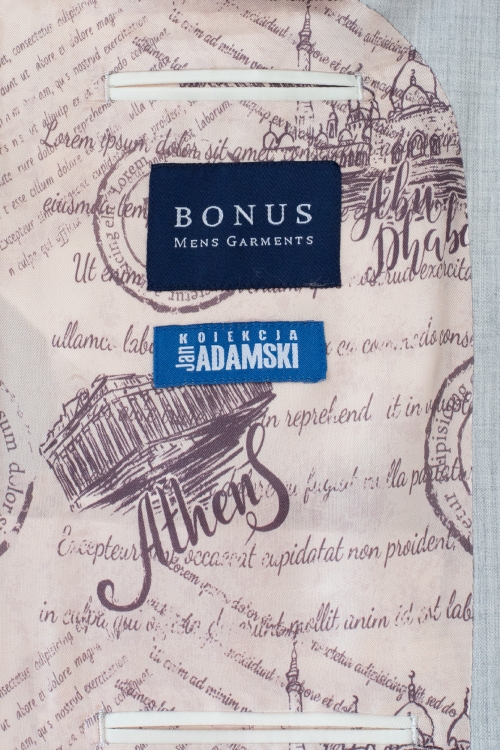 szary garnitur męski z wełny super 150's - podszewka