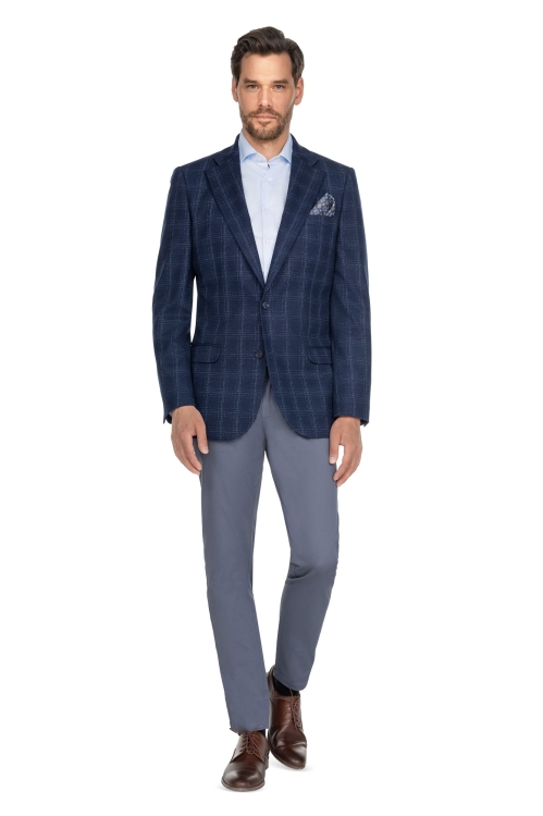 garnitur granatowy w  kratę