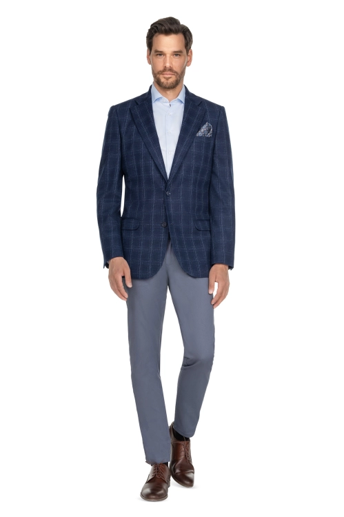 garnitur granatowy w  kratę