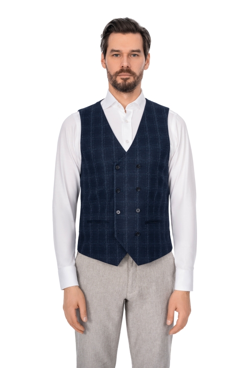 kamizelka dwurzędowa w kratę