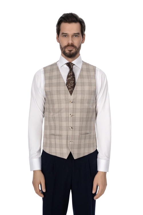 kamizelka beżowa w kratę